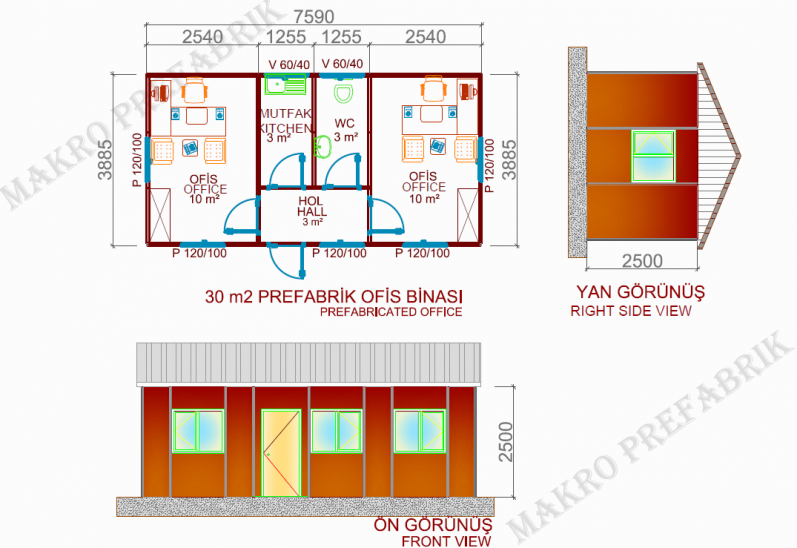 30m² Prefabrik Ofis