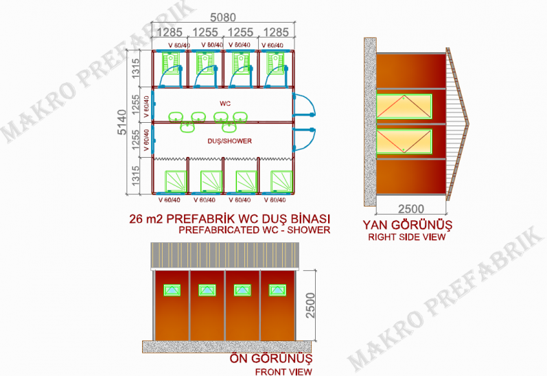 26m² Prefabrik WC & Duş Ünitesi