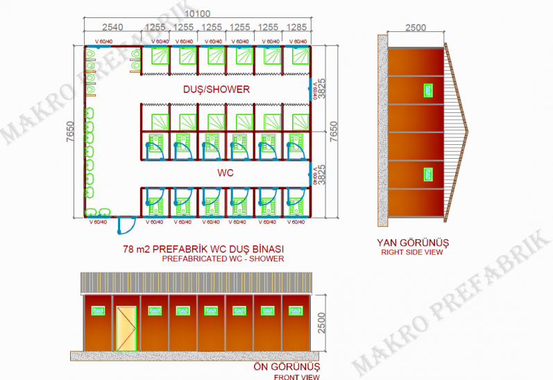 78m² Prefabrik WC & Duş Ünitesi