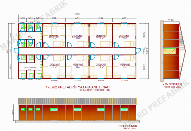 170m² Prefabrik Yatakhane